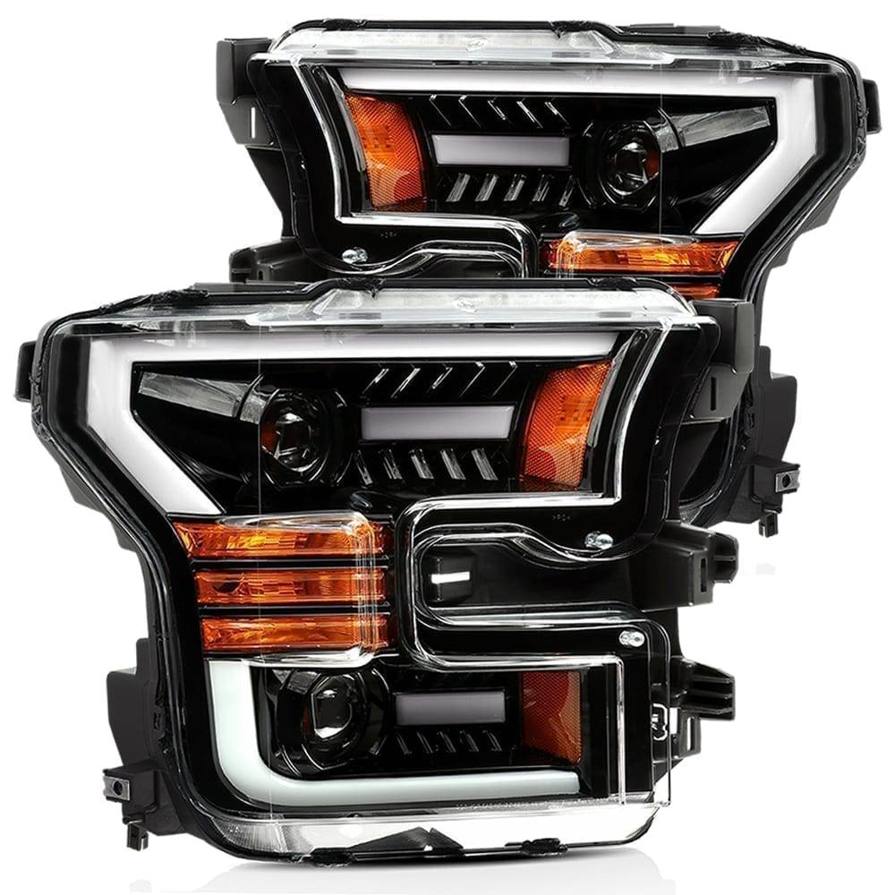 15-17 Ford F150 PRO-Series Halogen Projector Headlights Jet Black - Legends Auto Parts