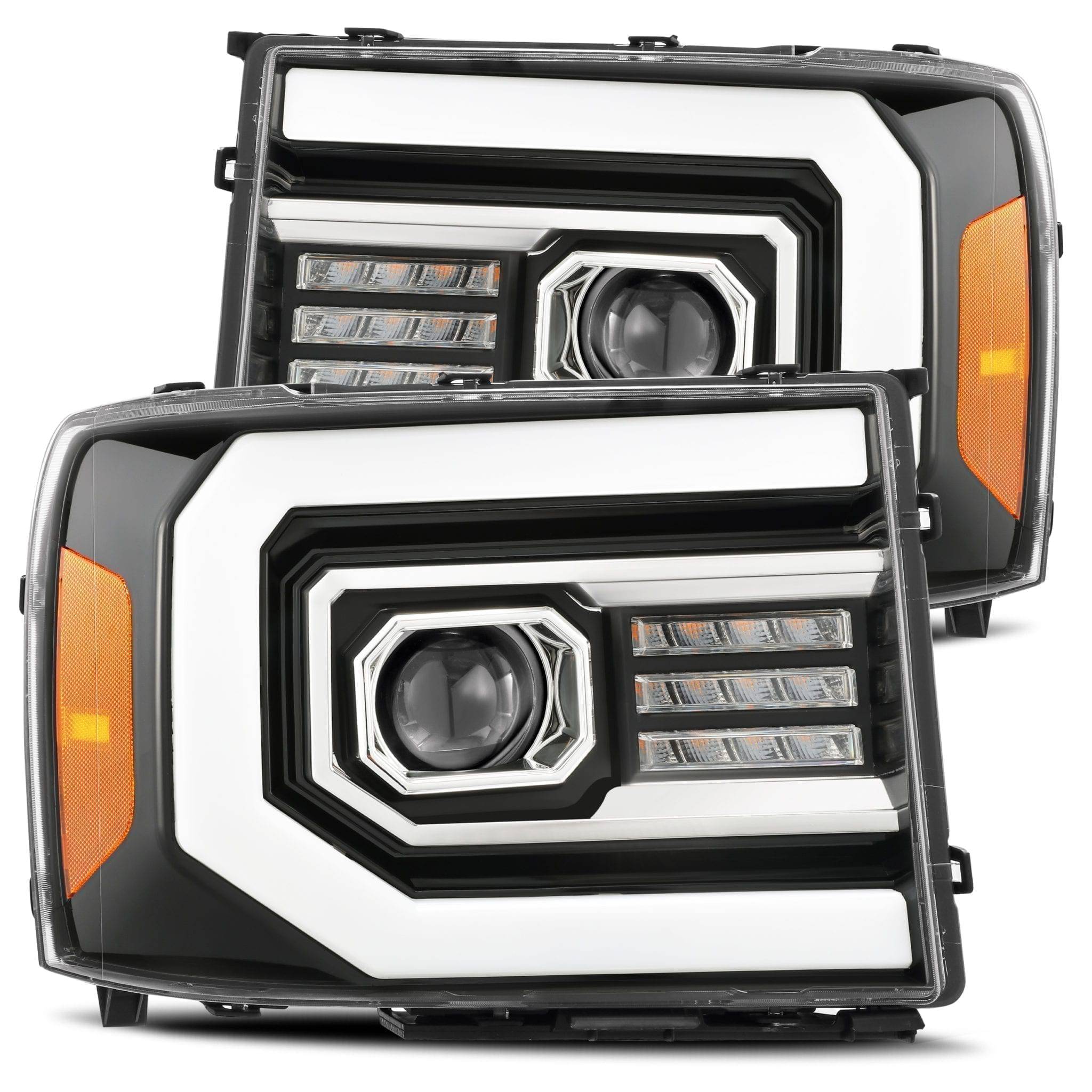 07-13 GMC Sierra PRO-Series Halogen Projector Headlights Jet Black - Legends Auto Parts