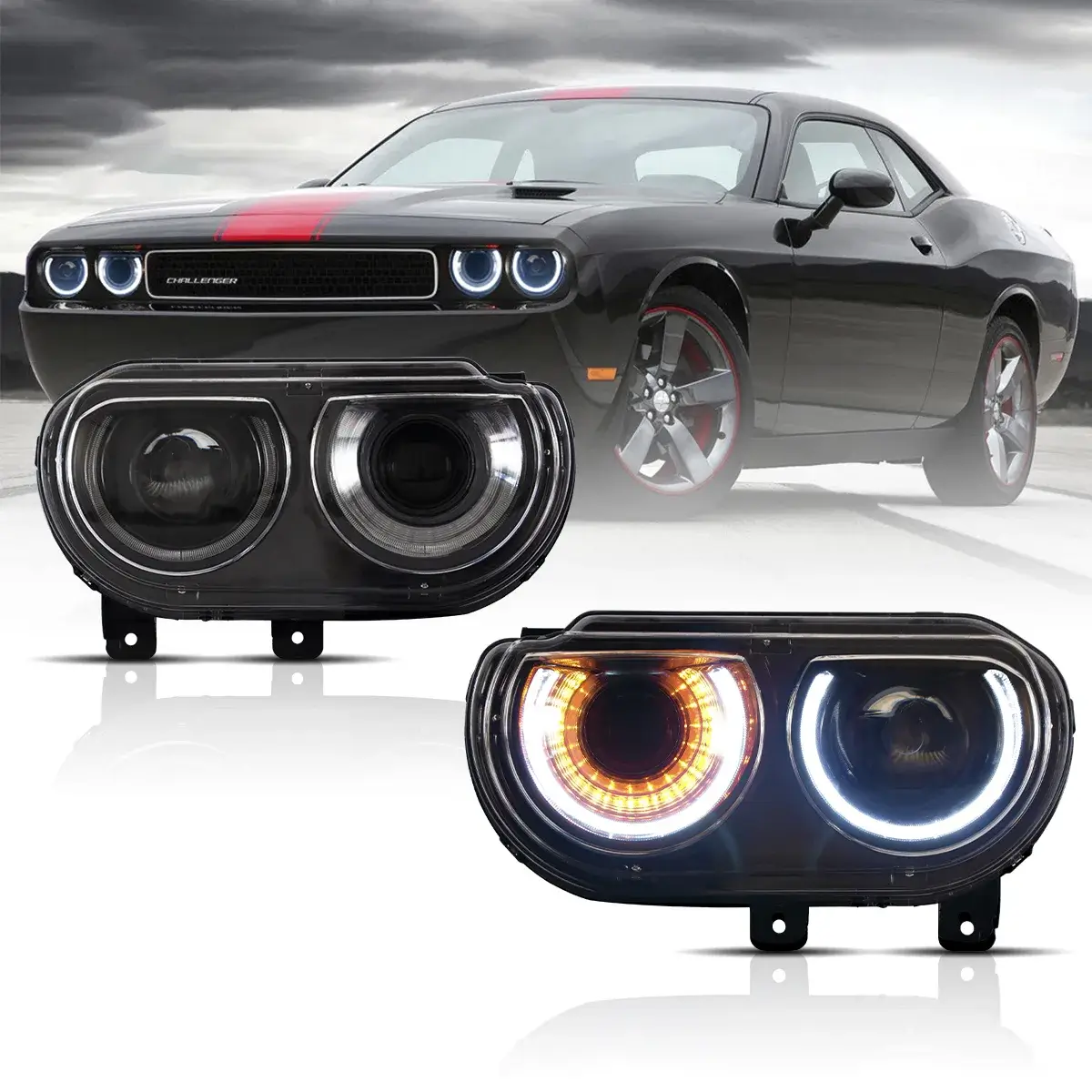 2008-2014 Dodge Challenger OEM Replica Headlights Projector LED Lights - Legends Auto Parts