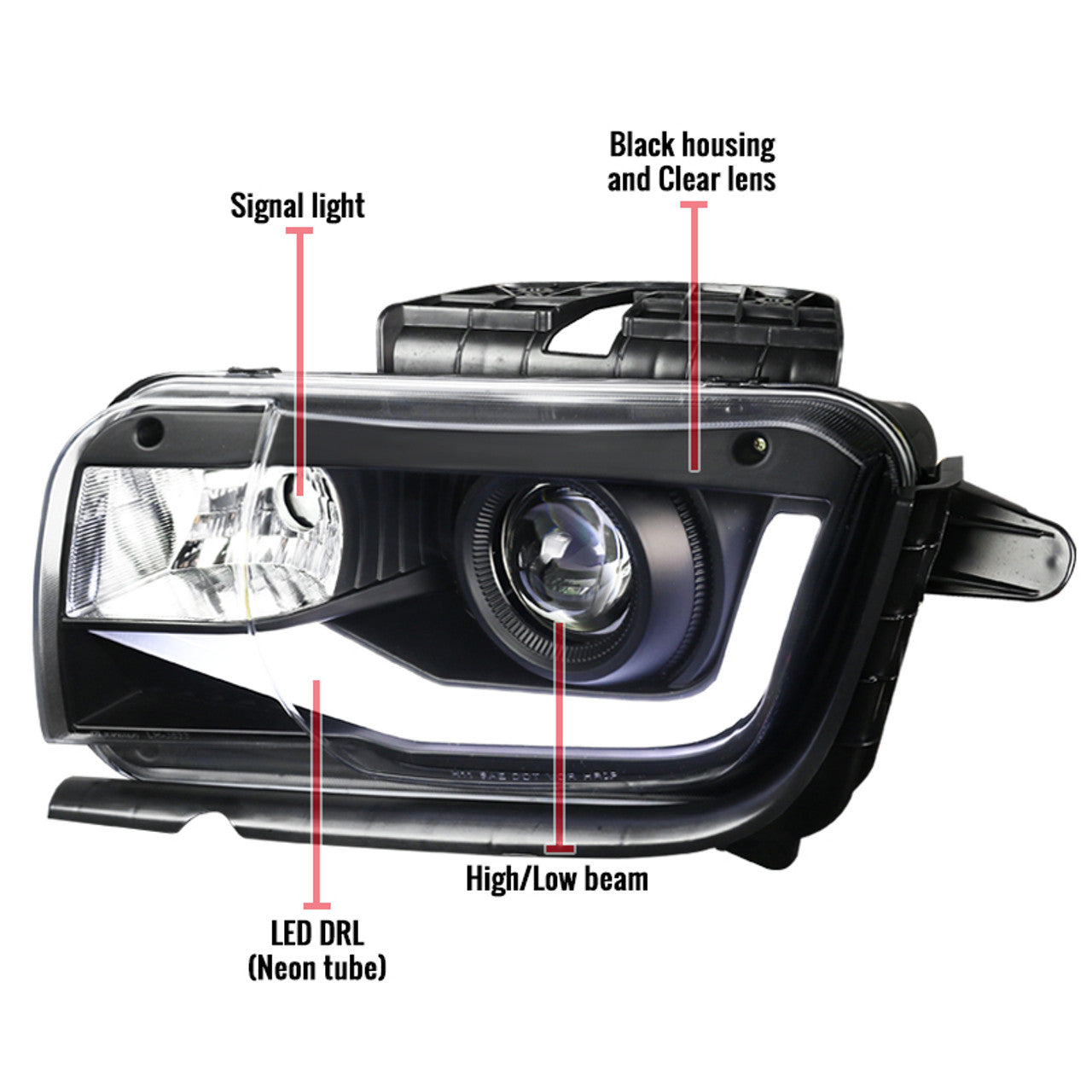 2010-2013 Chevy Camaro 6th Gen Style Headlights – OEM Bumper Fitment, LED Light Bar - Legends Auto Parts