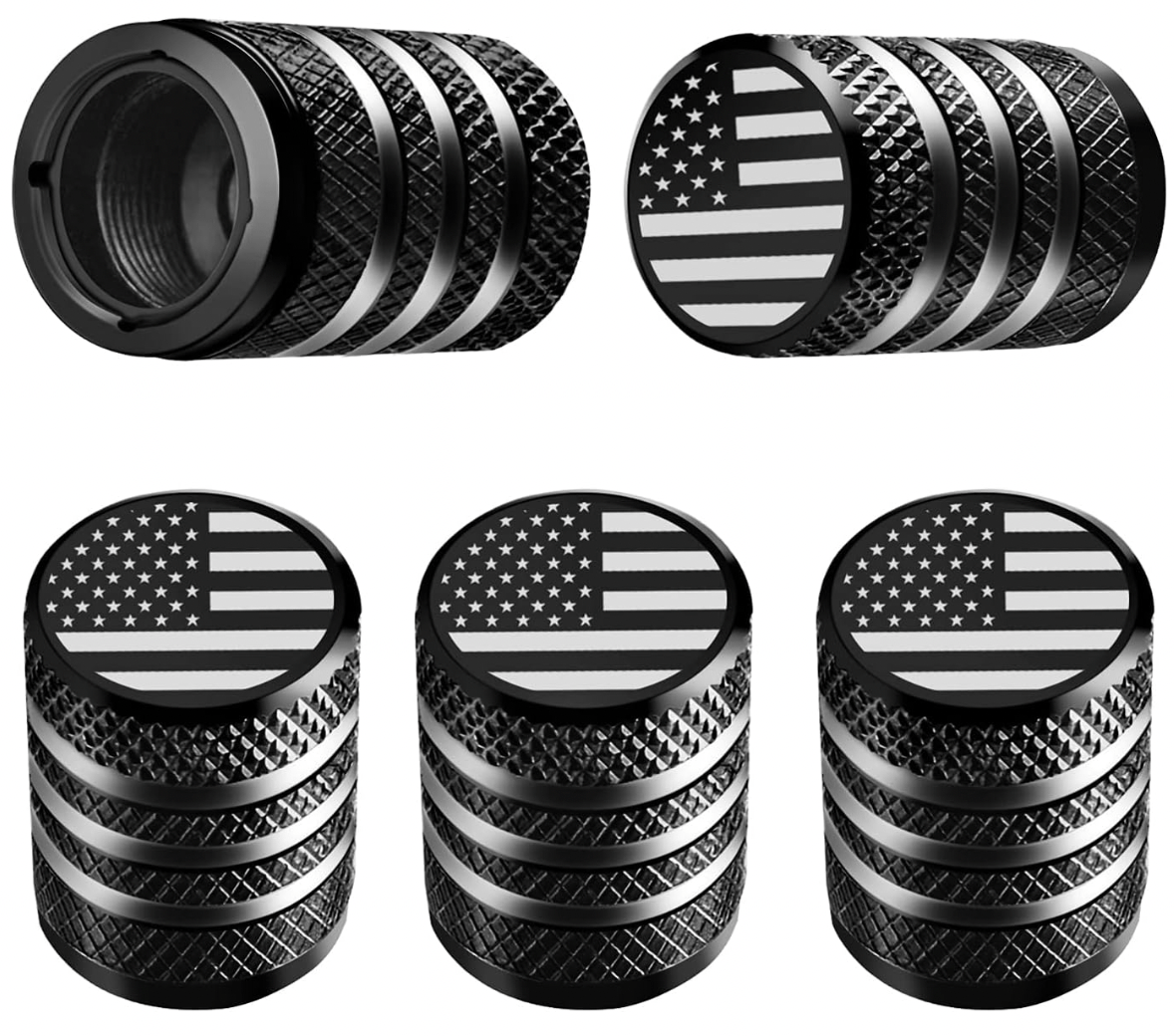 'Merica Black Flag Valve Stem Caps - Pack of 5