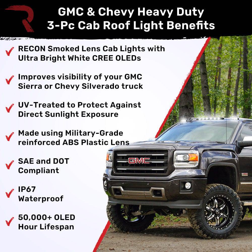 2007-2014 GMC/Chevrolet 2500/3500 RECON Smoked White LED Cab Lights (Replaces Factory Cab Lights)