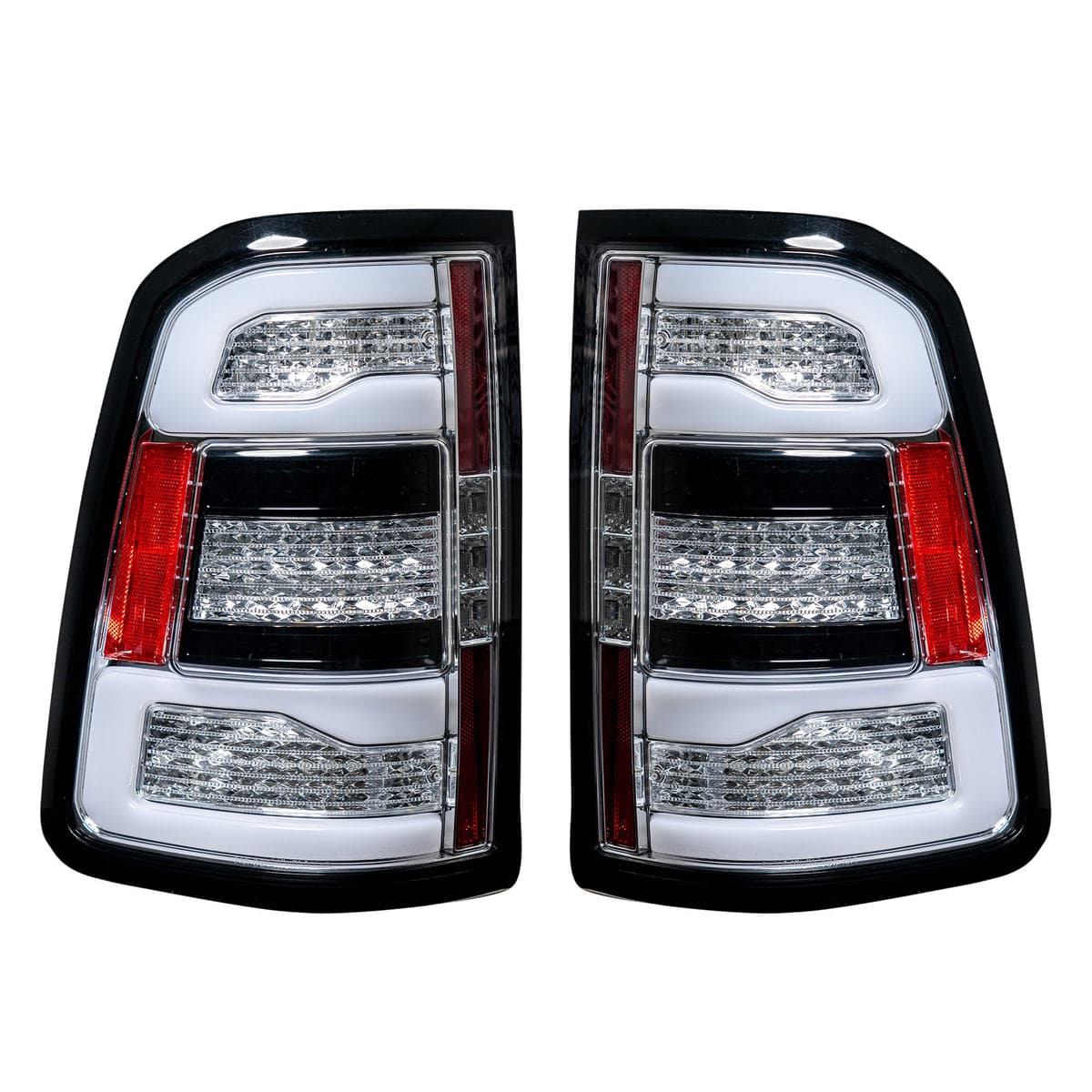 2019-2023 RAM 1500 RECON Clear Lens (Paintable) OLED Tail Lights w/ Scanning Amber Signals (Replaces OEM Halogen)