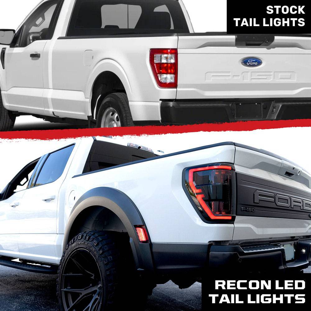 2021-2023 Ford F150/Raptor RECON Smoked OLED Tail Lights (Replaces Factory LED Tail Lights w/ Blind Spot Warning System)