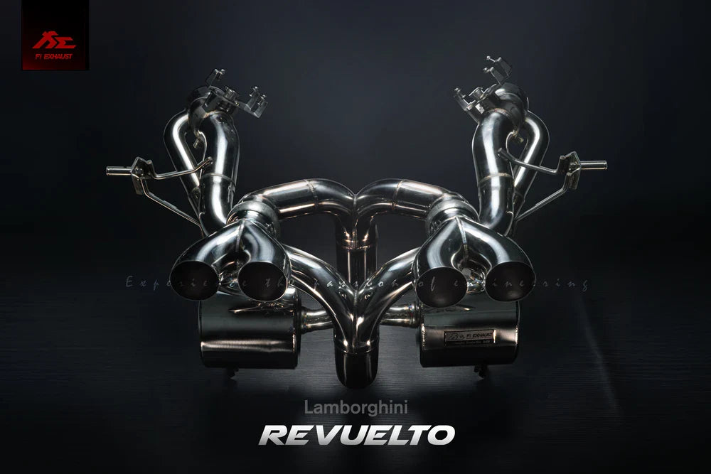 Fi EXHAUST Valvetronic Ultra Edition for Lamborghini Revuelto with OBD dongle to prevent CEL after replacing factory catalytic converters.