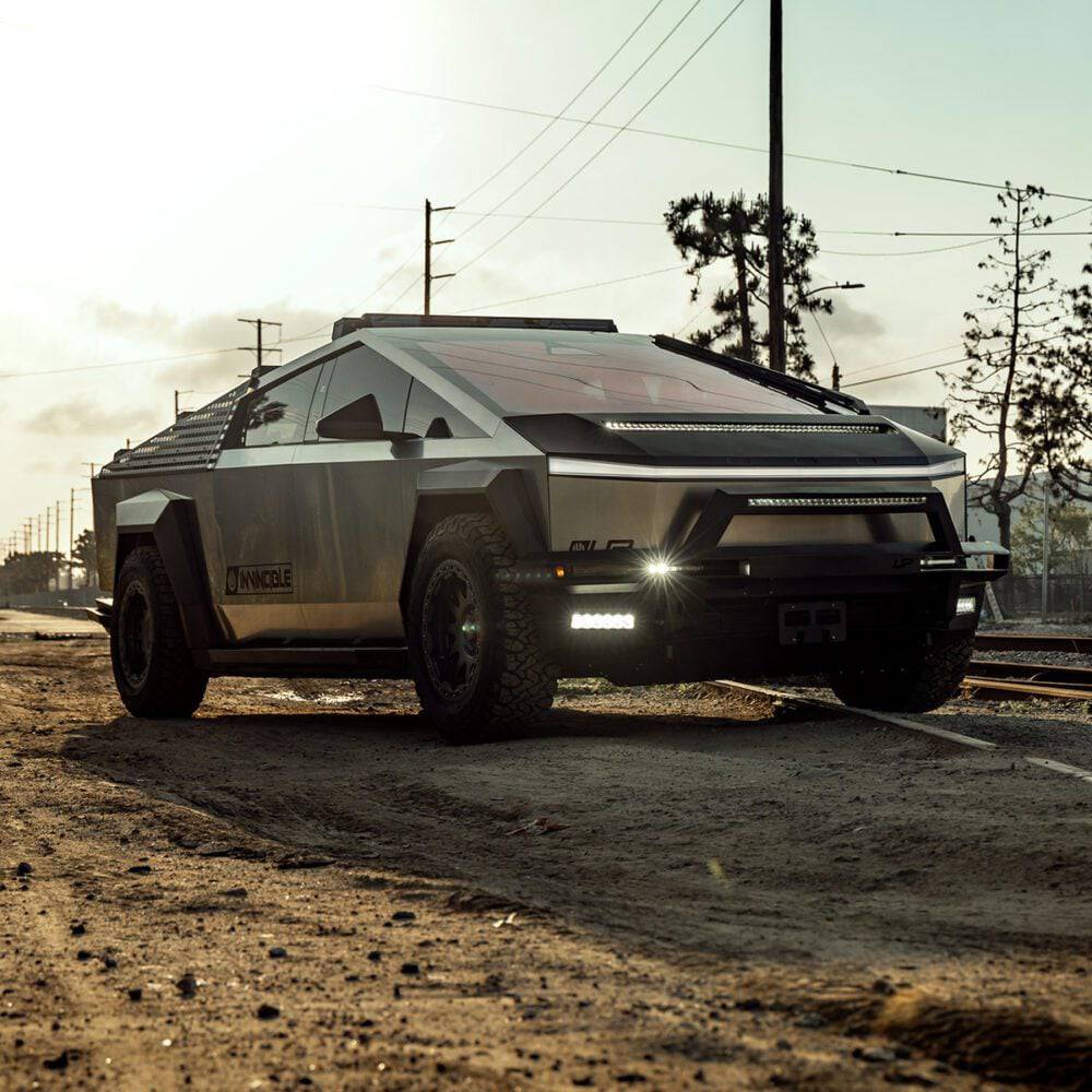 Tesla Cybertruck UP INVINCIBLE® Carbon Fiber Hood System w/ 50” LED Light Bar